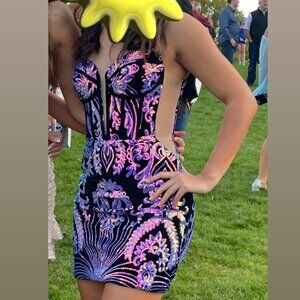 Black & Purple Sequin Bodycon Mini Dress